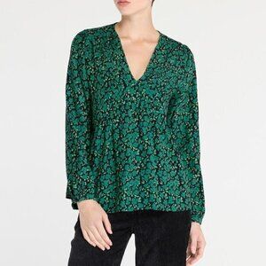 Garance Paris Green Black Floral Kenya Blouse NWT